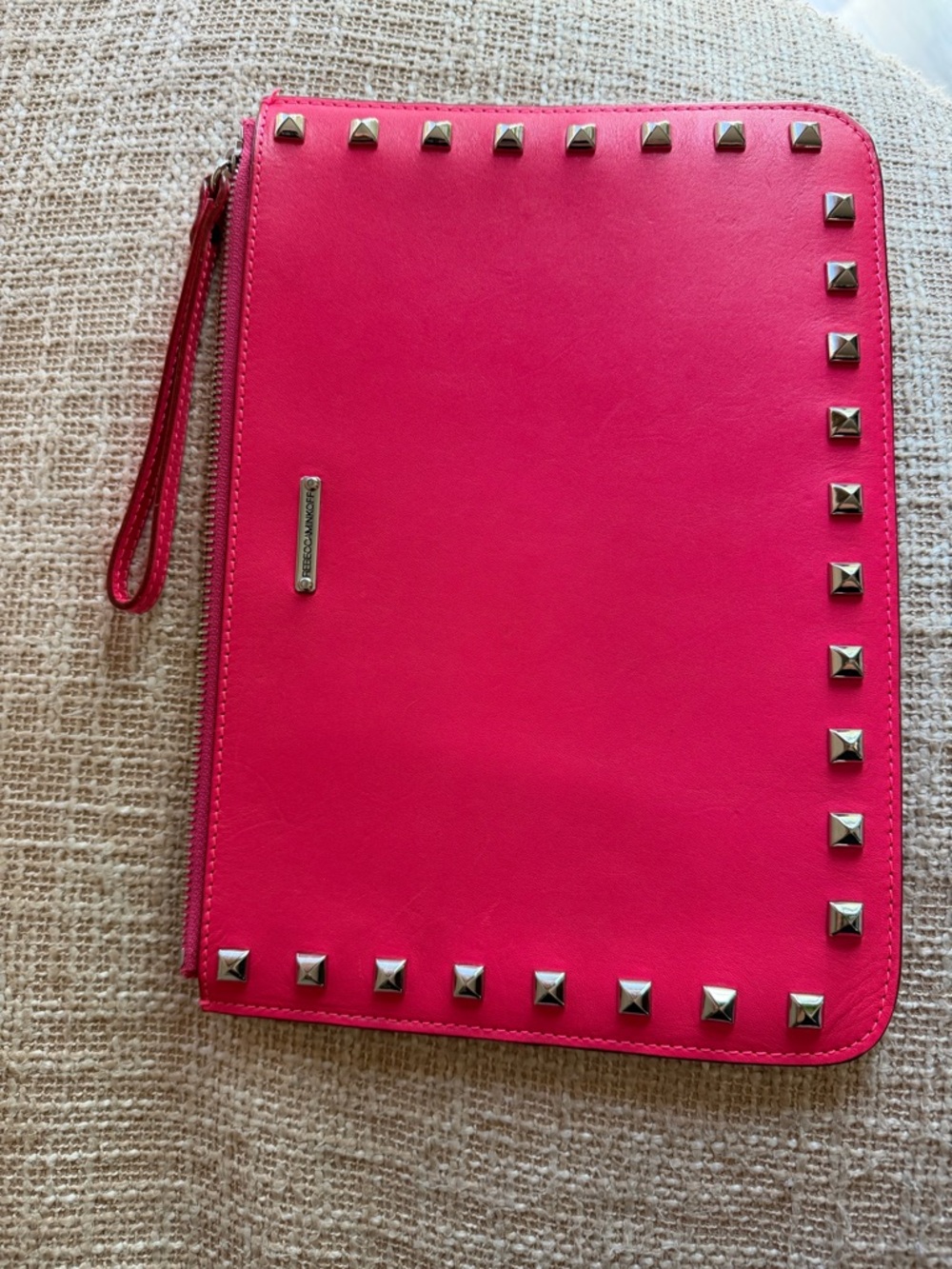 Rebecca Minkoff Hot Pink Studded Wristlet Clutch